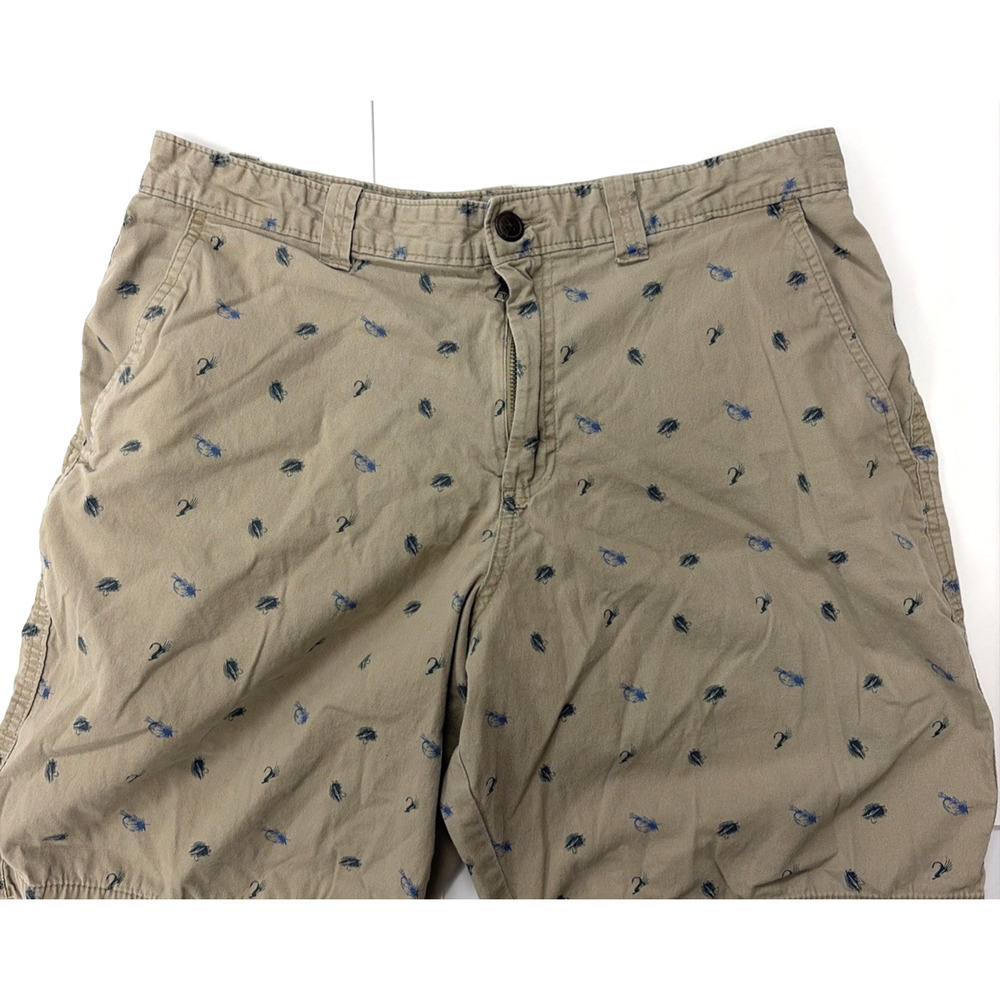 Magellan Mens Chino Shorts Size 32W Tan with Blue Sea Print 4 Pockets